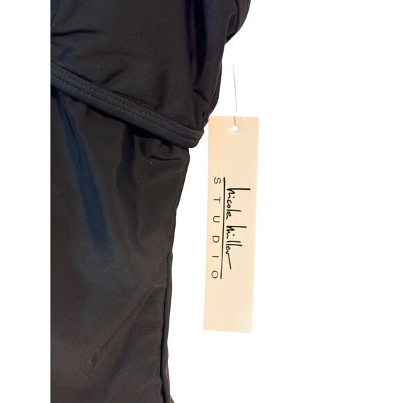 Nicole Miller Studio Bandeau Black Cross Back One Piece Swimsuit Size Small Gold - Picture 4 of 7